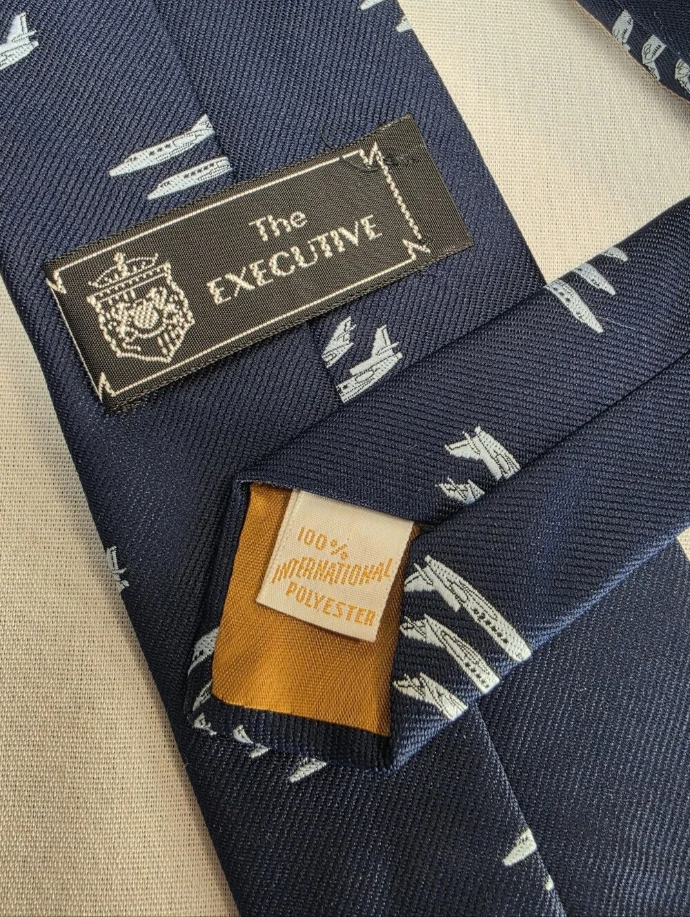 Men's Vintage Navy Airplane Pattern Silk Tie Executive Necktie